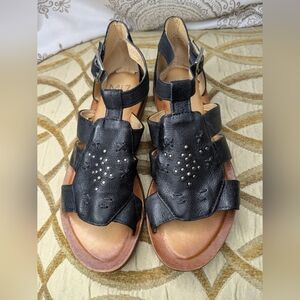 Miz Mooz Women's Leather Ankle Strap Sandals Fascinate Black Studded Size 10
